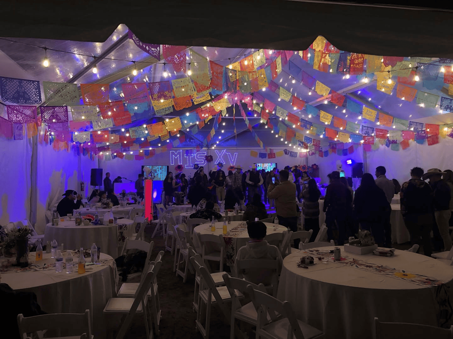 Luxury tent rental with an upgraded ceiling treatment