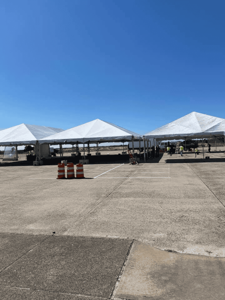 Emergency shelter tent in service