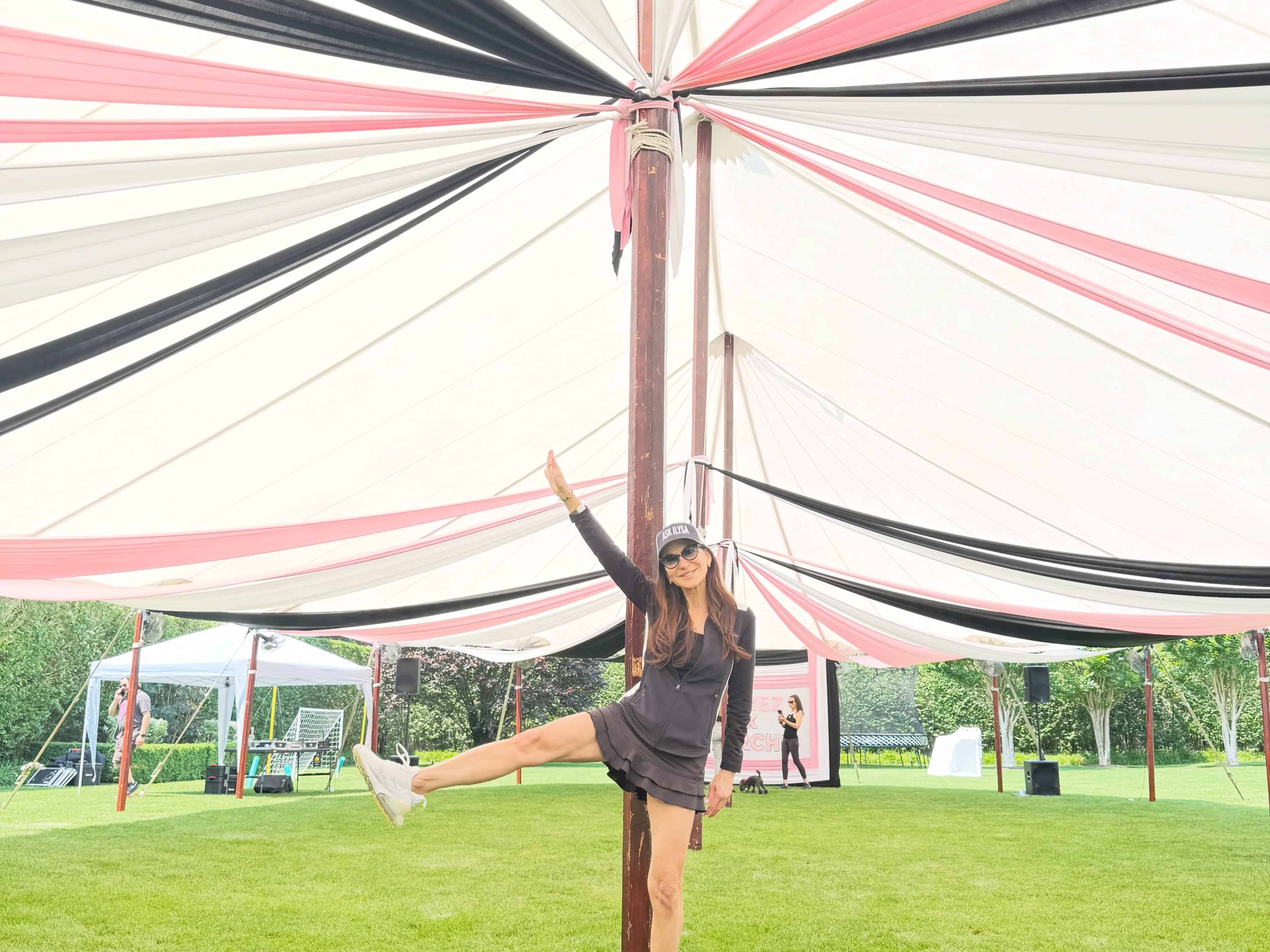 Sailcloth tent with open sides over a set dining room