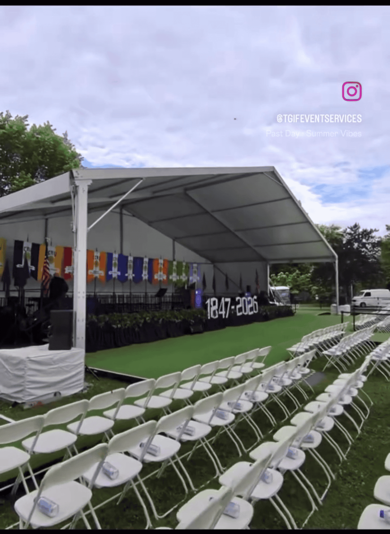 Large clearspan tent covering an open event floor