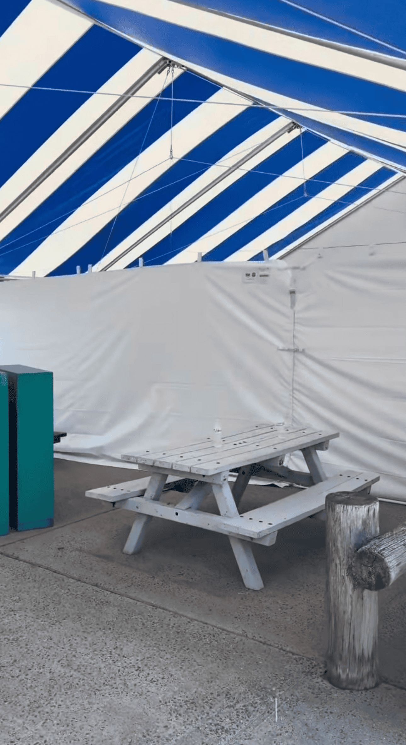 Two clearspan structures joined side by side into one covered run