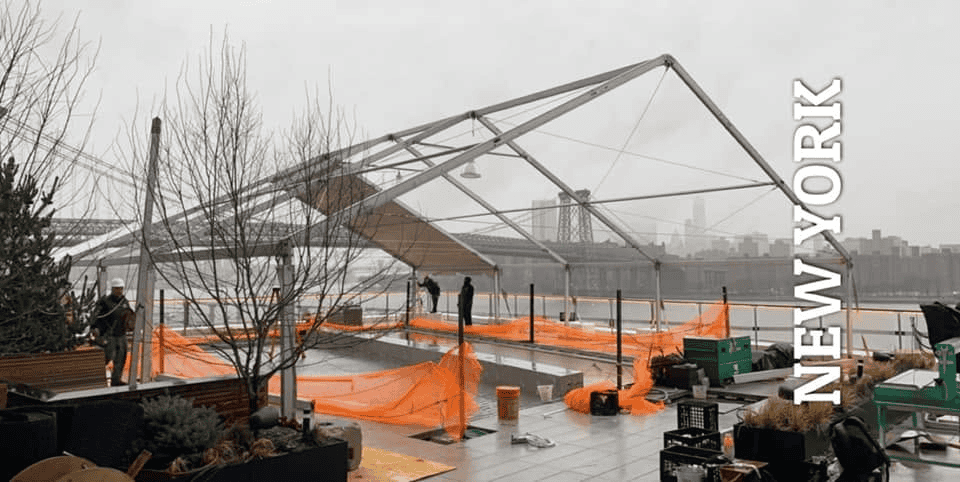 Rooftop tent install above the street